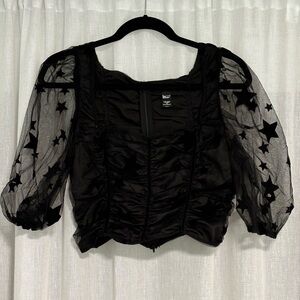 Hours Star and Puff Sleeve Crop Top in Black - Size M